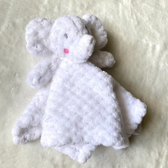 INF Inc. elephant plush lovey solid white, pink cheeks 12" square - Picture 4 of 9